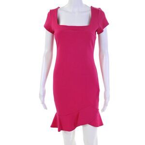 Lisa & Lucy  Womens Square Neck Short Sleeves Dress Pink Size Extra Small